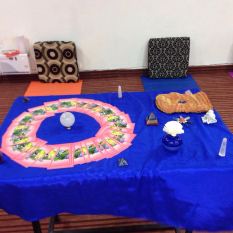 Tarot table with crystals
